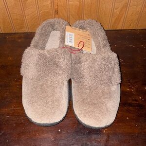Cozy Fuzzy Slip-On House Slippers in Taupe DearFoams